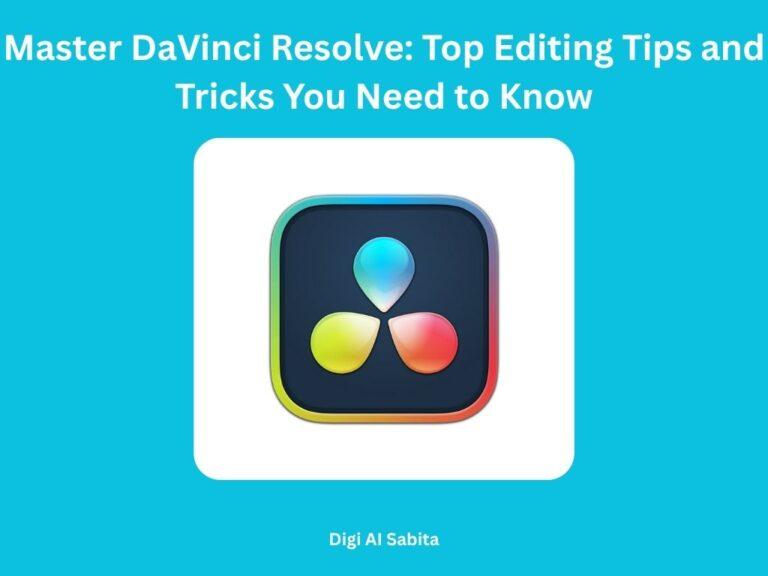 DaVinci Resolve logo on a blue background, with "Master DaVinci Resolve: Top Editing Tips and Tricks You Need to Know" text above and "Digi Al Sabita" below.