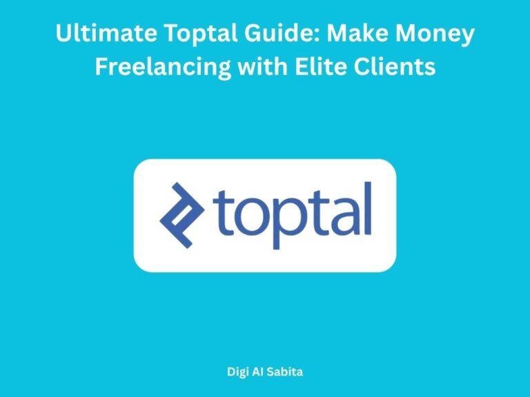 Toptal logo in a white rectangle on a blue background, representing a guide to freelancing with elite clients.