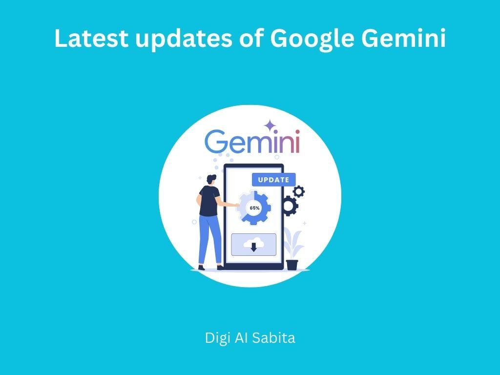 Google Gemini update: Illustration of a smartphone showing a 65% update progress, with the Gemini logo and text "Latest updates of Google Gemini."