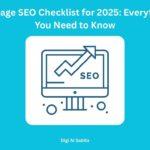 On-page SEO checklist 2025 with computer monitor showing SEO graph and arrow.