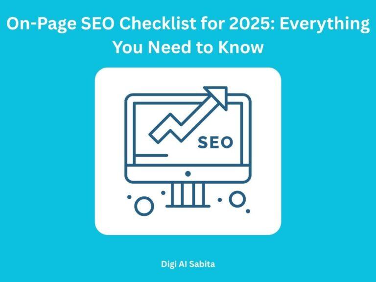 On-page SEO checklist 2025 with computer monitor showing SEO graph and arrow.